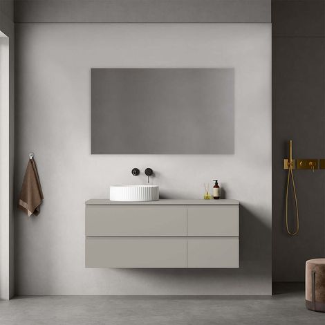 Mobile bagno sospeso reversibile 120 cm Grigio Cenere per Lavabo d'appoggio Specchio Quadro - Fiji Paint Top (1/4)