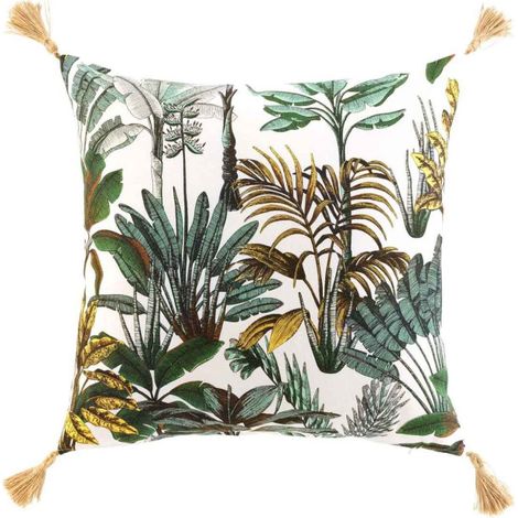 Coussin Déco Imprimé "Balinesia" 50x50cm Naturel (1/3)