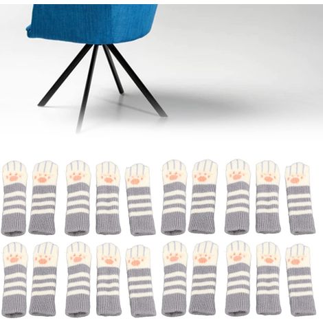 20 Stück Katzenpfoten-Möbelbeinsocken, doppelt verdickte, gestrickte Stuhlbeinschoner für Büro und Zuhause, dunkelgrau gestreifter Strick-Stuhlbeinbezug. (1/5)