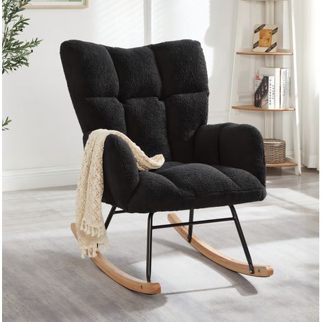 Fauteuil à bascule 69x89x101 cm gris foncé, dossier haut, polyester, bois et métal, MEUBLIV (1/5)