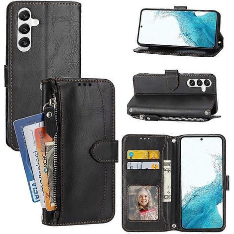 Compatible pour Samsung Galaxy A55 5G Fermeture éclair en cuir Étui Portefeuille Couverture de téléphone avec 2 sangles (1/5)