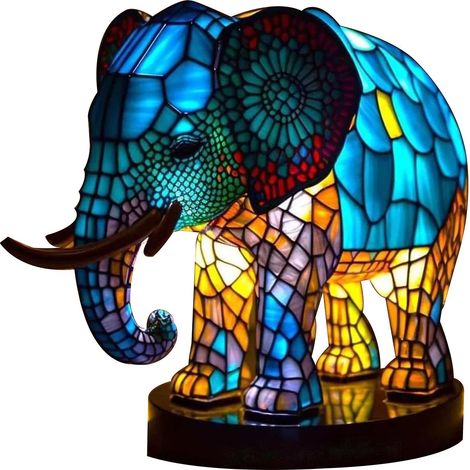 Lampe de bureau lion/éléphant, lampe de table animalière, lampe de chevet teintée, veilleuse NEUVE : (1/4)