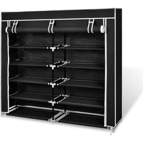 Fabric Shoe Cabinet with Cover 115 x 28 x 110 cm Black vidaXL