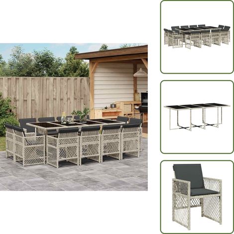 Ensemble à manger de jardin et coussins 13 pcs gris clair rotin - Salon De Jardin - Meuble De Jardin - Set De Salon De Jardin - Table De Jardin - Chaises De Jardin (1/5)