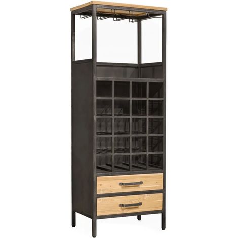 Meuble de bar en teck recyclé et métal gris foncé effet vieilli - LOFT (1/5)