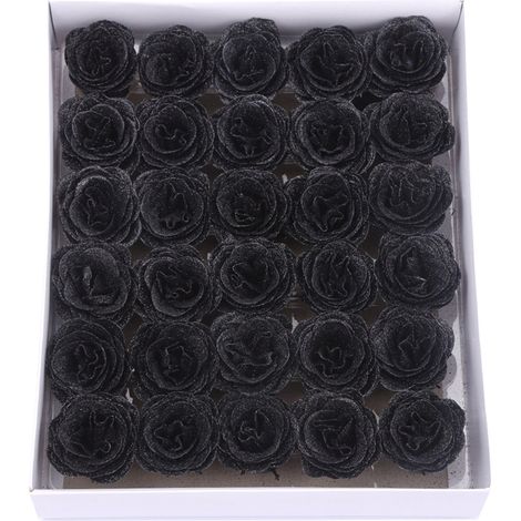 Tete De Rose - 30 Pièces - Fleur Artificielle Noire Avec Poudre Dorée - Pour Bouquets Éternels Et Décoration De Mariage - Diamètre 7 cm (1/5)