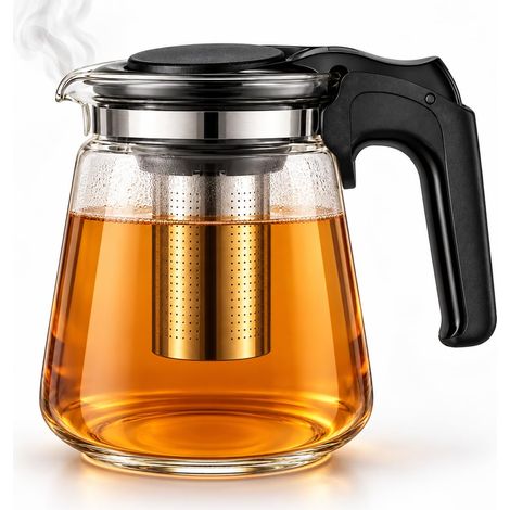Théière en verre avec passoire - Résistant à la chaleur Filtre amovible acier inoxydable thé (1500 ml) (1/5)