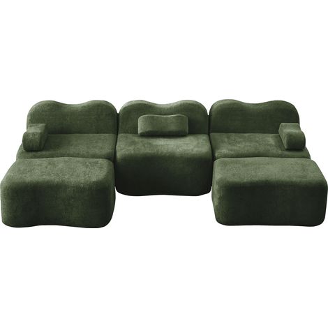 ELVMI Modulares Ecksofa ohne Gestell 3-Sitzer mit tiefer Sitzfläche und Armlehnenkissen, aus Samt, Grün (1/5)