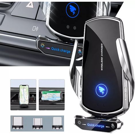 Support Téléphone Portable Sans Fil Pour Voiture - Charge Sans Fil 15 W - Fixation Par Pince - Rotation 360° - 1 Pièce (1/5)