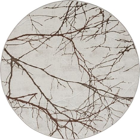 FLOORNOVO Hochflor Teppich rund Blattmuster - Ø 200 cm - Besonders Weicher Teppich Wohnzimmer & Badezimmerteppich - Pflegeleicht - vielseitig einsetzbar im Innenbereich (1/2)