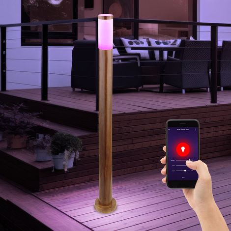 Stehleuchte Außenleuchte Gartenlampe Standleuchte Wegelampe Terrasse IP44, Edelstahl holzoptik, App Steuerung, Smart RGB LED 10W 806Lm, DxH 12,7x110 cm