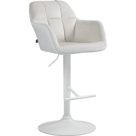 Sgabello/seggiolone x1 con funzione girevole a 360° in velluto color crema con cuciture decorative base in metallo bianco 100006512