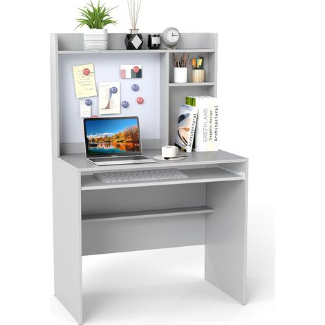 COSTWAY Computer Desk Home Office Desk w/Magnetic Bulletin Board-Grey (1/5)