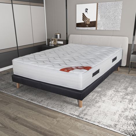 Ensemble matelas 160x200 cm + sommier avec pieds - RUNDI