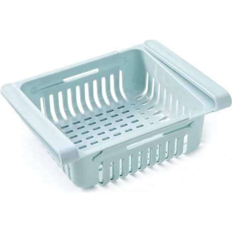 Lot de 2 organiseurs de tiroirs de réfrigérateur pour étagères – Organiseur de cuisine réglable avec boîte de rangement coulissante (bleu, 20,5 x 16,5 x 8,3 cm) (1/4)