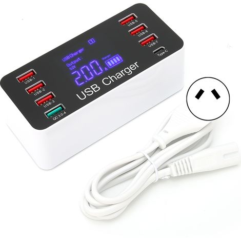 Chargeur USB 40W 8 ports TypeC avec écran LCD pour téléphone, tablette et ordinateur (prise AU) (1/5)