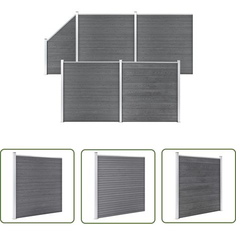 The Living Store WPC Zaun-Set 4 Quadrate + 1 Schräge 792x186 cm Grau - Holz-Zaun - WPC-Zaun - Gartenzaun - Privacy Screen - Sicherheitszaun (1/5)