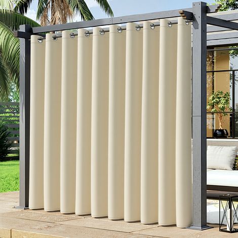 Randaco 2 Stücke Outdoor Vorhang Gardinen 132 x 244 cm Verdunkelungsvorhang mit Ösen Blickdicht Garten Patio Balkon Beige (1/5)