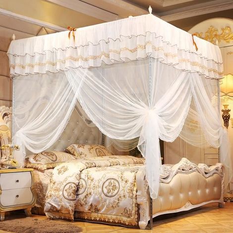 Rideau de lit à baldaquin - YES - Luxe princesse - Moustiquaire - 180x200 cm - Blanc (1/4)