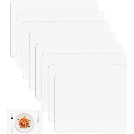 8 Pcs Set de Table Lavable, Sets de Table Lavables en Plastique, 28 x 43 cm Dessous de Table translucide, Set Table Résistant à la Chaleur Antidérapant pour Table de Cuisine Restaurants (1/5)