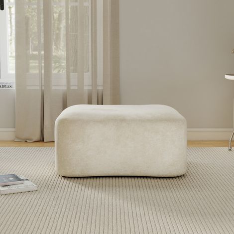 Ottoman en Velours Beige, Pouf Rembourré Luxueux pour Salon et Chambre à Coucher, Style Élégant et Moderne (1/4)