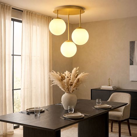 Plafoniera a LED, lampada da soffitto, lampada da soggiorno a 3 luci, vetro color champagne, Ø 34 cm (1/5)