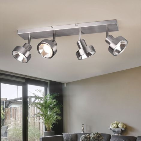 Deckenlampe silber Spotleiste Wohnzimmerlampe modern Deckenspots 4-flammig, Strahler schwenkbar, Metall matt, 4x GU10 Fassung, LxBxH 60x16x19 cm