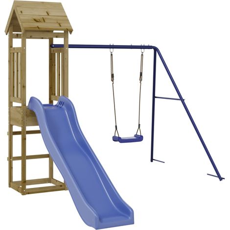 Aire de jeux d'extérieur balançoires toboggan portiques robuste jeux jardin 238 x 321 x 207 cm bois de pin imprégné (1/5)