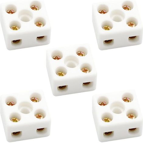 5 Pieces Ceramic Terminal Block, High Temperature Domino, 10A 250V High Temperature Porcelain Ceramic Connectors for Electrical Cables. (1/5)