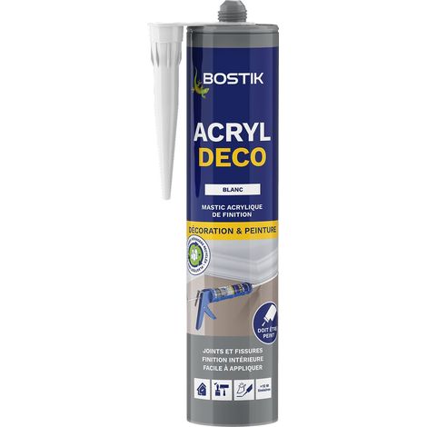 Bostik – Mastic acrylique pour jointoiement intérieur – Blanc – Résistant de -20°C à +75°C – Application sur bois, PVC, plinthes