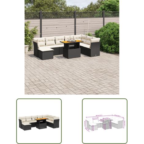 The Living Store Salon de jardin 9 pcs avec coussins noir résine tressée - Ensemble Salon De Jardin - Meuble Extérieur - Canapé Jardin - Résine Tressée - Rotin Synthétique (1/3)