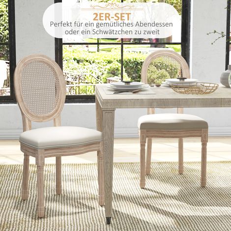 Ensemble de 2 chaises vintage bois cannage naturel crème pour salle à manger cuisine (1/4)