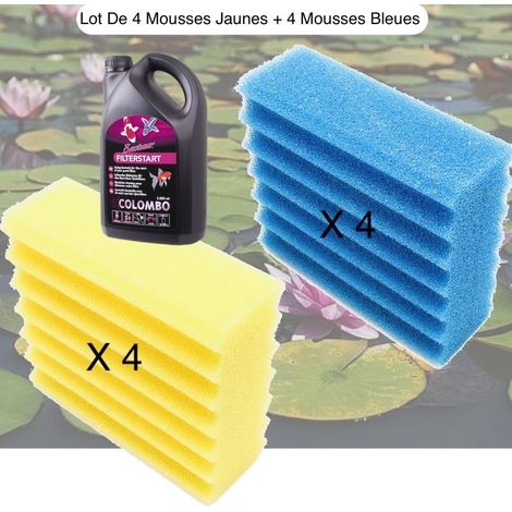 Lot De 4 Mousses Bleues + 4 Mousses Jaunes, + Bactéries 2500 ml De Filtration, De Remplacement, (1/5)