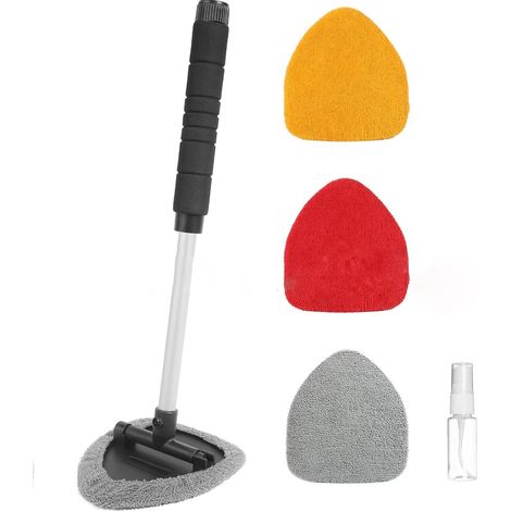 Auto Scheibenreiniger Set, 5er/Set Mikrofaser Reiniger Schwenkbar mit Waschbar Mikrofaser Wischtuch 30ml Sprühflasche Reinigungstuch Aufbewahrungstasche für Auto Home Küchen (Grau Set)