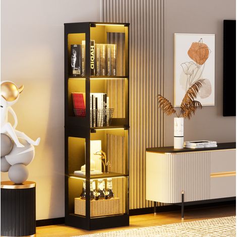 Vitrina de cristal negra 40x35x165 cm con LED y sensor, estructura de ABS MEUBLIV (1/5)