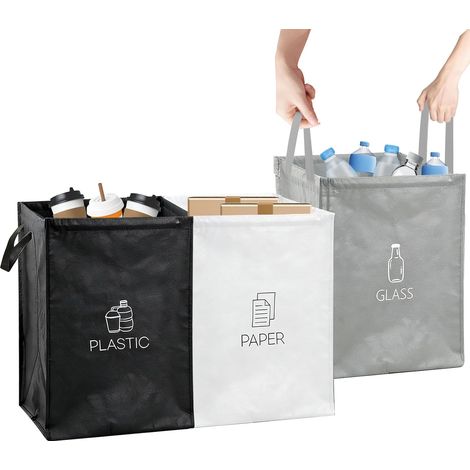 Lot de 3 Sac Tri Selectif Systèmes, Déchets Poubelles Recyclage Organisateur de Recyclage Pour Collecter Les Bouteilles Consignées, de Pour Papiers, Bouteilles, Bac de Tri pour Cuisine, Exterieur (1/5)