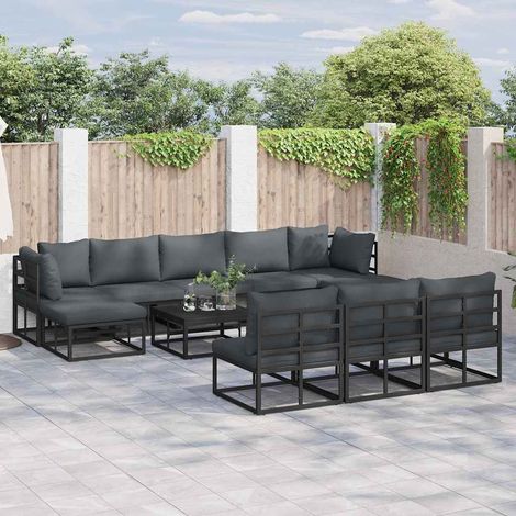 vidaXL Garden Sofa Set with Cushion 10 pcs Black Aluminium (1/5)