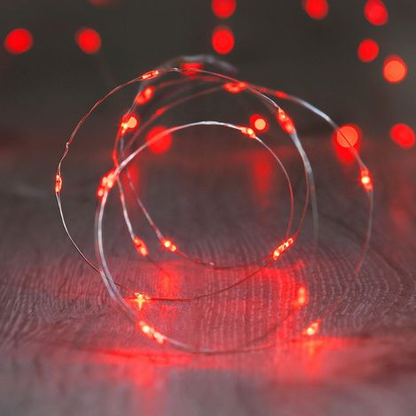 1 Guirlande Lumineuse 20 LED Rouge Câble Argenté Intérieur Extérieur Décoration Fête