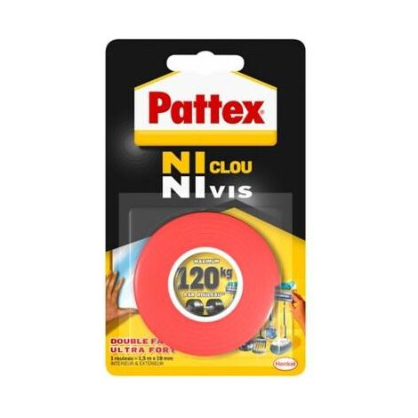Pattex No More Nails Doppelseitiges Klebeband, extrem starkes doppelseitiges Klebeband für dauerhafte Befestigung, Montagekleber für den Innen- und Außenbereich, 19 mm x 1,5 m