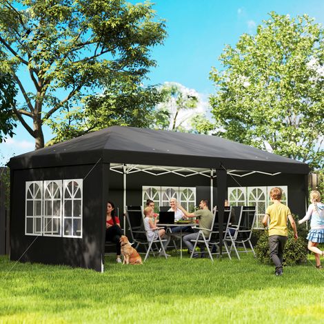 Tonnelle pop-up pliante - tente de réception - 3 x 6 m 3 cotés démontables noir (1/5)
