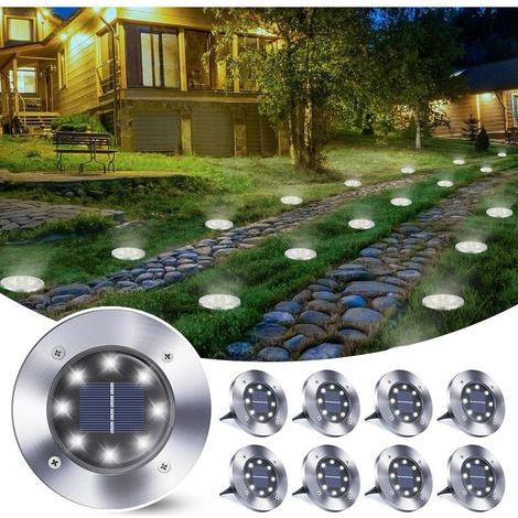 Lot 8 lampade solari da esterno 8 LED – impermeabili IP65 bianco – illuminazione giardino sentiero terrazza scale (1/5)
