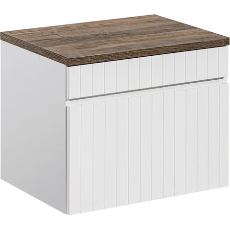 Waschtischunterschrank 60 cm IRAKLIO-56 weiß matt mit Vintage Eiche Nb., B/H/T: ca. 60,4/48,5/46 cm (1/5)