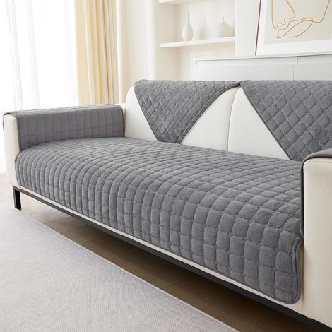 Thick L-Shaped Sofa Cover for 1/2/3/4 Seater Sofas, 2024 New Universal Non-Slip Faux Fur Sofa Cover for Living Room (Dark Grey Cube, 70 x 70 cm) (1/5)