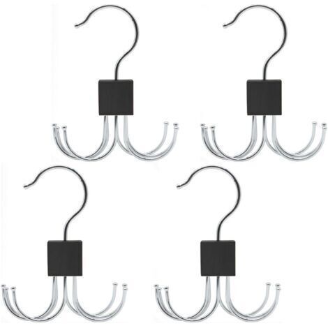 4 Pieces Wood Belt Hanger, Rotating Belt Organizer, Small Belt Storage Rack, 6 Hooks, Black (1/5)
