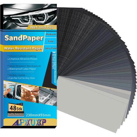 Papier de verre abrasif, 45 pièces, grain de 120 à 3000, humide et sec pour voiture (1/5)