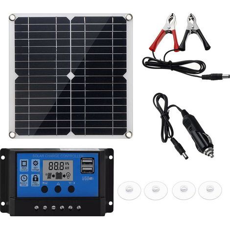 Sistema di pannelli solari off-grid da 15 W 12 V, kit di ricarica solare per campeggio, regolatore di carica solare da 30 A + cavo solare, per telefoni, tablet e fotocamere (1/5)