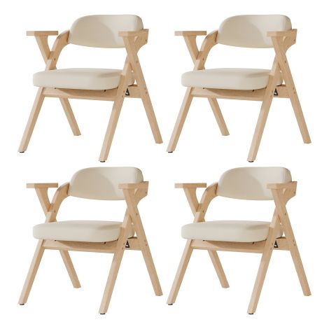 Chaise de salle à manger pliante en bois massif (lot de 4) confortable et respirante, pliable pour un rangement facile adaptée aux salles à manger, salons ou cafés style moderne revêtement en lin (1/5)