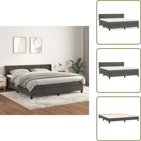 The Living Store Giroletto a Molle con Materasso Grigio Scuro 160x200 cm Velluto - Materasso a molle insacchettato