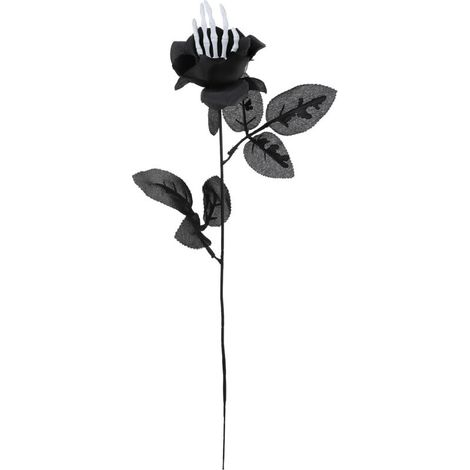 Halloween Main Os Unique Fausse Fleur Simulation Fleur Noir, Faux Bouquets de Roses en Soie Noir (Z) (1/5)