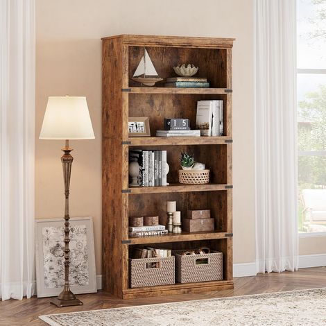 Bibliothèque, Étagère de Rangement 5 Niveaux, Étagère Bibliothèque Étagère Rangement,pour Rangement Bureau, Salon, Chambre, Etagere Rangement Meubles de Salon,80x32x170cm,marron (1/5)